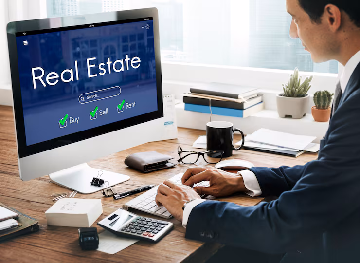 person searching real estate in the computer
