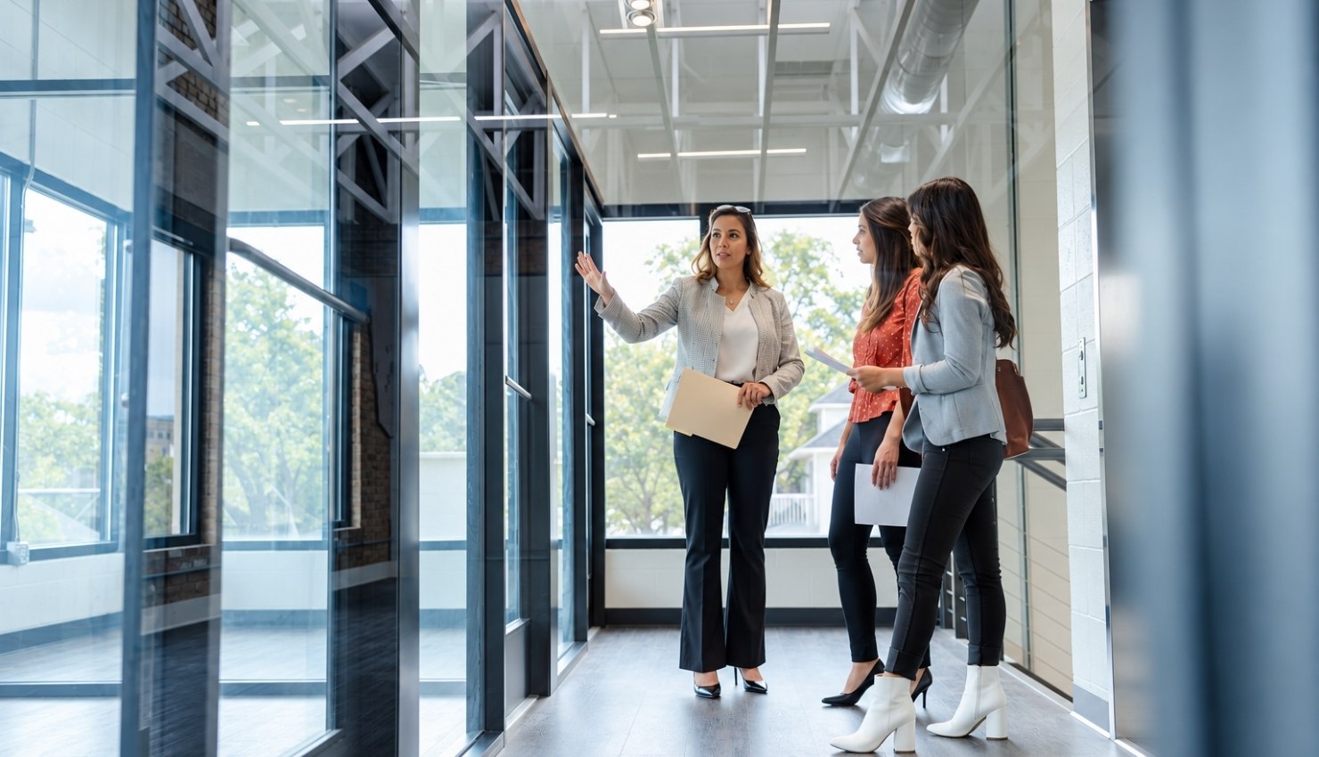 commercial real estate agent giving a tour
